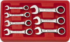 GearWrench - 7 Piece, 3/8" to 3/4", 12 Point Ratcheting Combination Wrench Set - Inch Measurement Standard, Chrome Finish, Comes in Plastic Tray - Exact Industrial Supply