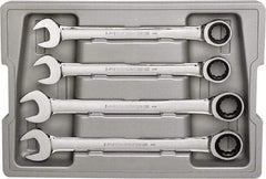 GearWrench - 4 Piece, 21mm to 25mm, 12 Point Ratcheting Combination Wrench Set - Metric Measurement Standard, Chrome Finish, Comes in Plastic Tray - Exact Industrial Supply