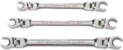 GearWrench - 3 Piece, 9mm to 14mm, Finger Ratcheting Wrench/Flare Nut Wrench Set - Metric Measurement Standard, Chrome Finish - Exact Industrial Supply