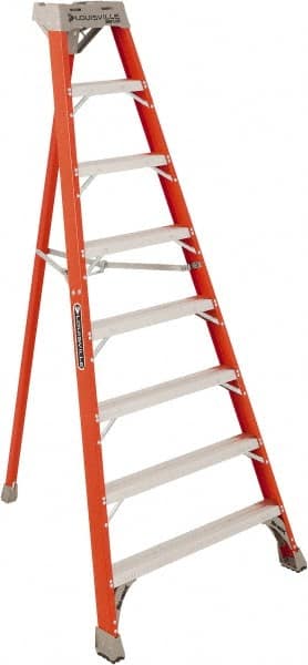 Louisville - 7 Steps, 8' High, Type IA Rating, Fiberglass Tripod Step Ladder - Exact Industrial Supply