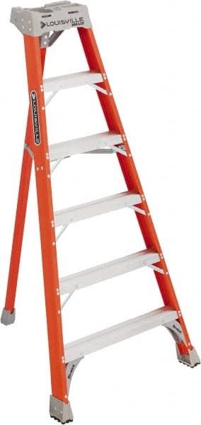 Louisville - 5 Steps, 6' High, Type IA Rating, Fiberglass Tripod Step Ladder - Exact Industrial Supply