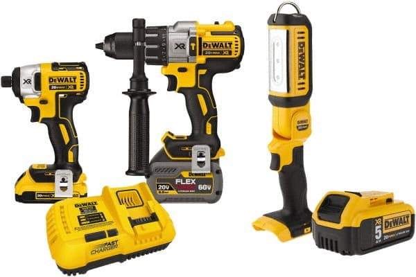 DeWALT - 20 Volt Cordless Tool Combination Kit - Includes Brushless Compact Hammer Drill & Impact Driver, Lithium-Ion Battery Included - Exact Industrial Supply