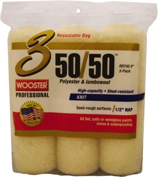 Wooster Brush - 1/2" Nap, 9" Wide Paint Roller Cover - Semi-Rough Texture, 50/50 Polyester & Wool Blend - Exact Industrial Supply