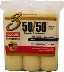 Wooster Brush - 1/2" Nap, 9" Wide Paint Roller Cover - Semi-Rough Texture, 50/50 Polyester & Wool Blend - Exact Industrial Supply