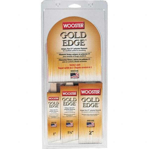 Wooster Brush - 1, 1-1/2 & 2" Angle/Flat Polyester General Purpose Paint Brush Set - 2-3/16, 2-7/16 & 2-11/16" Bristle Length, 2" Wood Fluted Handle - Exact Industrial Supply