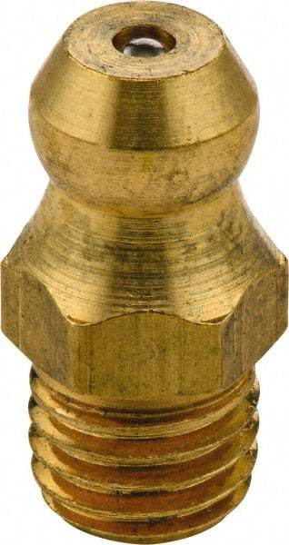 Umeta - Straight Head Angle, 5/16-24 UNF Brass Standard Grease Fitting - 9mm Hex, 15mm Overall Height, 5.5mm Shank Length - Exact Industrial Supply
