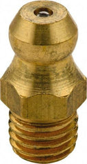 Umeta - Straight Head Angle, M6x0.75 Metric Brass Standard Grease Fitting - 7mm Hex, 15mm Overall Height, 5.5mm Shank Length - Exact Industrial Supply