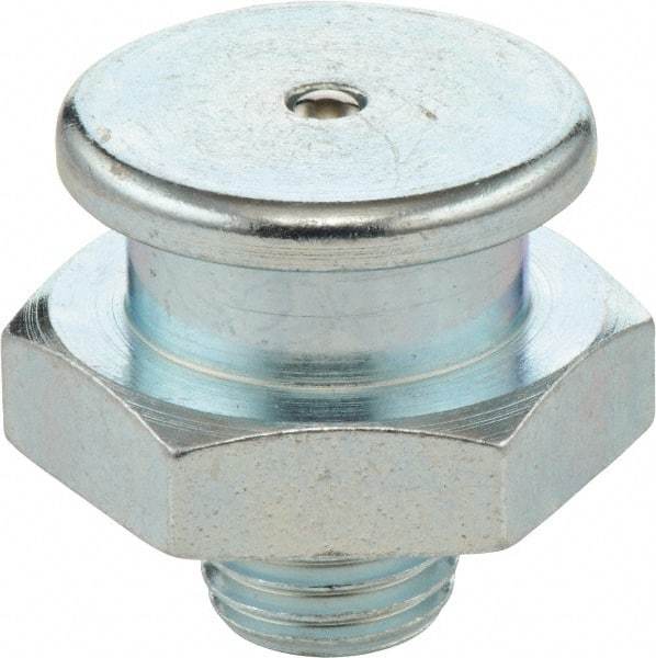 Umeta - Straight Head Angle, M8x1.25 Metric Steel Button-Head Grease Fitting - 17mm Hex, 17mm Overall Height - Exact Industrial Supply