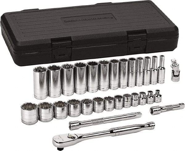 GearWrench - 30 Piece 3/8" Drive Chrome Finish Deep Well Socket Set - 12 Points, 1/4" to 1" Range, Inch Measurement Standard - Exact Industrial Supply