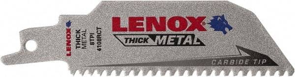 Lenox - 4" Long x 1" Thick, Bi-Metal Reciprocating Saw Blade - Tapered Profile, 8 TPI, Toothed Edge, Tang Shank - Exact Industrial Supply