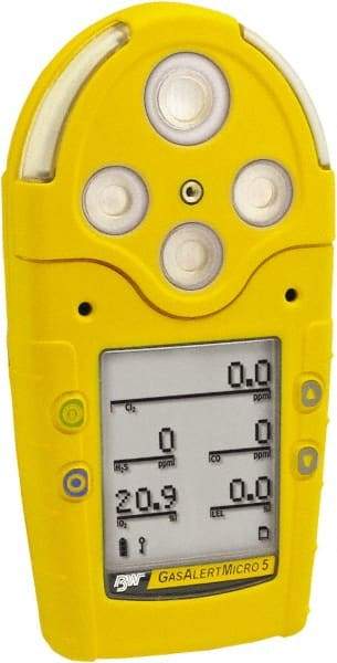 BW Technologies by Honeywell - Visual, Vibration & Audible Alarm, LCD Display, Multi-Gas Detector - Monitors LEL, Oxygen, Hydrogen Sulfide, Carbon Monoxide & Sulfur Dioxide, -20 to 50°C Working Temp - Exact Industrial Supply