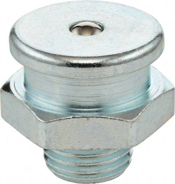 Umeta - Straight Head Angle, 3/8-19 BSPP Steel Button-Head Grease Fitting - 22mm Hex, 21.5mm Overall Height, 8mm Shank Length, Zinc Plated Finish - Exact Industrial Supply