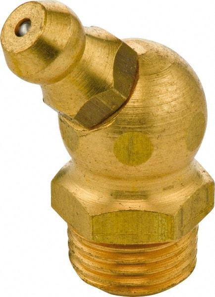 Umeta - 45° Head Angle, 1/4-19 BSPT Brass Standard Grease Fitting - 14mm Hex, 22.5mm Overall Height, 6.5mm Shank Length - Exact Industrial Supply