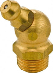 Umeta - 45° Head Angle, M10x1 Metric Brass Standard Grease Fitting - 11mm Hex, 25mm Overall Height, 5.5mm Shank Length - Exact Industrial Supply