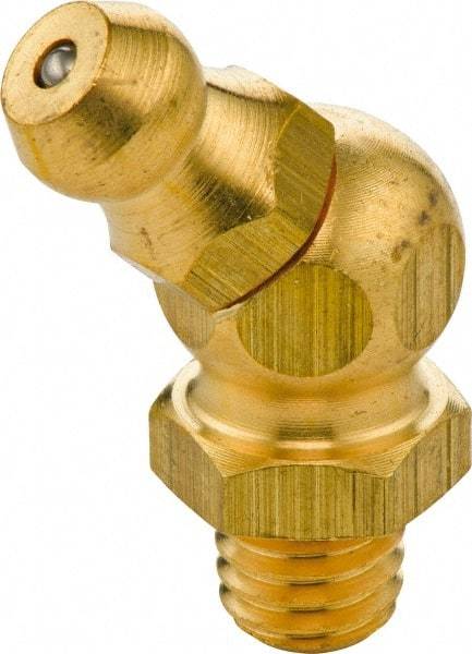 Umeta - 45° Head Angle, 1/4-28 SAE-LT Brass Standard Grease Fitting - 9mm Hex, 23.5mm Overall Height, 5.5mm Shank Length - Exact Industrial Supply