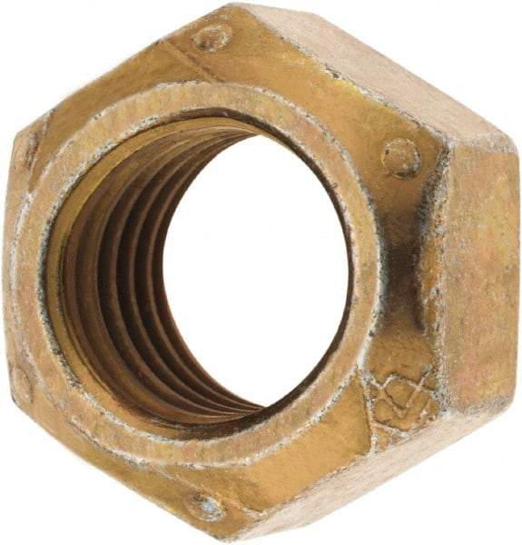 Made in USA - 1-1/4 - 12 Grade C Hex Lock Nut with Distorted Thread - Zinc Yellow with Wax Finish - Exact Industrial Supply