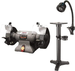 Jet - 8" Wheel Diam x 1" Wheel Width, 1 hp Grinder - 0.63" Arbor Hole Diam, 1 Phase, 3,450 Max RPM, 115 Volts - Exact Industrial Supply