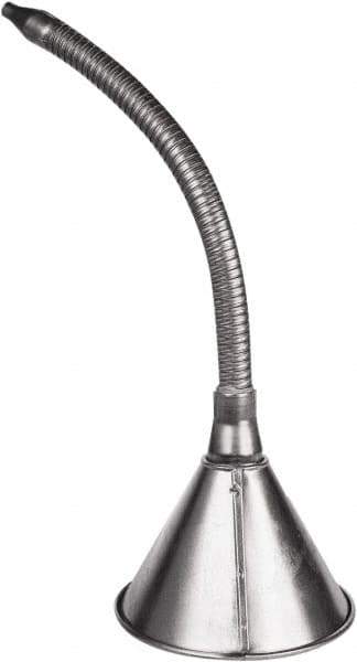 Funnel King - 1 Qt Capacity Galvanized Steel Funnel - 6-3/8" Mouth OD, 7/16" Tip OD, 14" Flexible Spout, Silver - Exact Industrial Supply