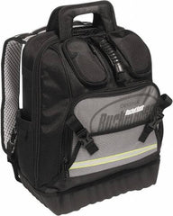 Bucket Boss - 24 Pocket Black, Yellow & Gray Ballistic Polyester Tool Bag - 14" Wide x 10" Deep x 18" High - Exact Industrial Supply