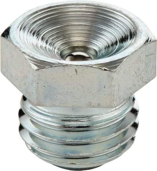 Umeta - Straight Head Angle, M8x1 Metric Steel Flush-Style Grease Fitting - 9mm Hex, 9.5mm Overall Height, 6.5mm Shank Length, Zinc Plated Finish - Exact Industrial Supply