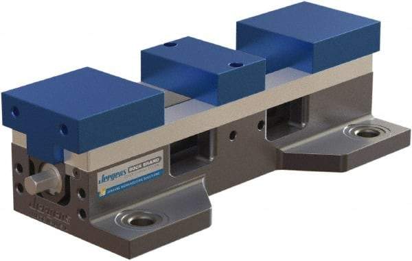 Jergens - 4" Jaw Width, 14.4" Max Jaw Opening, Manual Self Centering Vise - 7,200 Max Operating psi, 2.2" Stroke Length, 16" OAL x 6" OAW x 4" OAH - Exact Industrial Supply