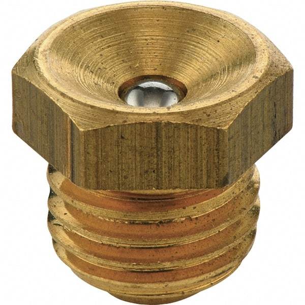 Umeta - Straight Head Angle, M6 Metric Brass Flush-Style Grease Fitting - 8mm Hex, 7.5mm Overall Height, 5.5mm Shank Length - Exact Industrial Supply