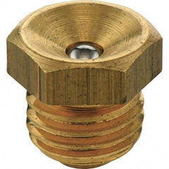 Umeta - Straight Head Angle, M8 Metric Brass Flush-Style Grease Fitting - 10mm Hex, 9.5mm Overall Height, 6.5mm Shank Length - Exact Industrial Supply