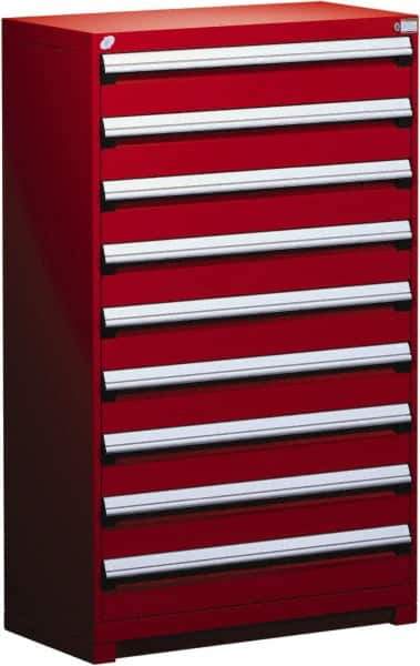 Rousseau Metal - 9 Drawer, Modular Storage Cabinet - Steel, 48" Wide x 27" Deep x 60" High, Flame Red - Exact Industrial Supply