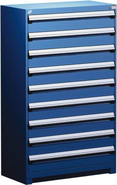 Rousseau Metal - 9 Drawer, Modular Storage Cabinet - Steel, 48" Wide x 27" Deep x 60" High, Avalanche Blue - Exact Industrial Supply