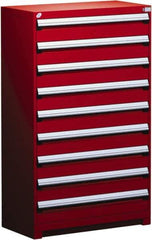 Rousseau Metal - 9 Drawer, Modular Storage Cabinet - Steel, 48" Wide x 24" Deep x 60" High, Flame Red - Exact Industrial Supply