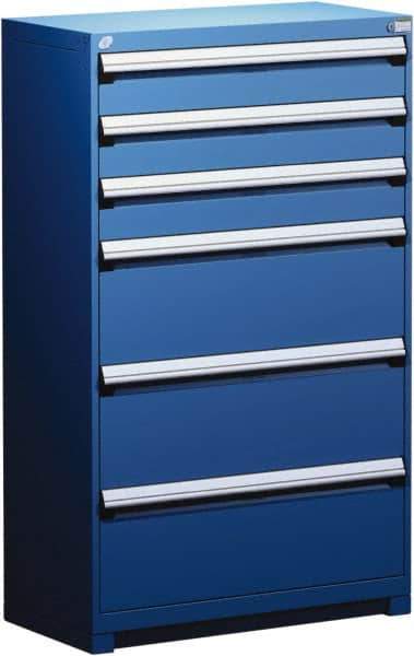 Rousseau Metal - 6 Drawer, Modular Storage Cabinet - Steel, 48" Wide x 27" Deep x 60" High, Avalanche Blue - Exact Industrial Supply