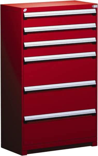 Rousseau Metal - 6 Drawer, Modular Storage Cabinet - Steel, 48" Wide x 27" Deep x 60" High, Flame Red - Exact Industrial Supply