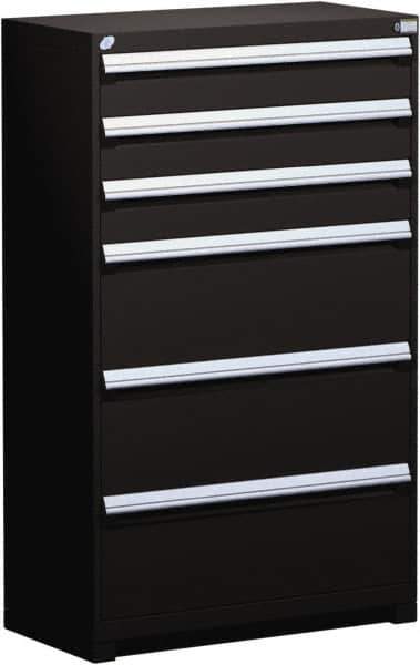 Rousseau Metal - 6 Drawer, Modular Storage Cabinet - Steel, 48" Wide x 24" Deep x 60" High, Black - Exact Industrial Supply