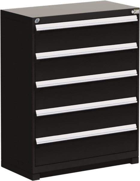 Rousseau Metal - 5 Drawer, Modular Storage Cabinet - Steel, 48" Wide x 27" Deep x 46" High, Black - Exact Industrial Supply