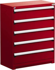 Rousseau Metal - 5 Drawer, Modular Storage Cabinet - Steel, 48" Wide x 27" Deep x 46" High, Flame Red - Exact Industrial Supply