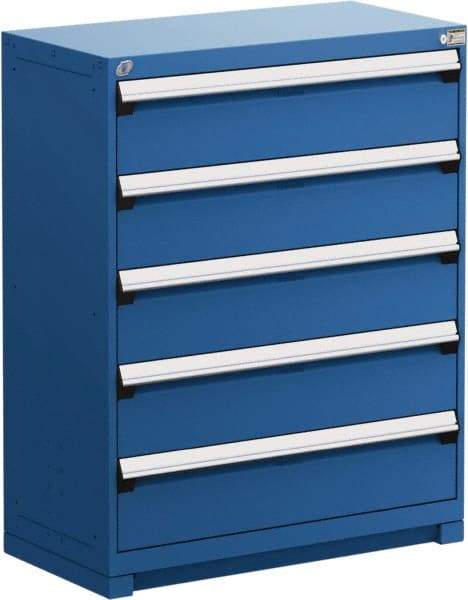 Rousseau Metal - 5 Drawer, Modular Storage Cabinet - Steel, 48" Wide x 27" Deep x 46" High, Avalanche Blue - Exact Industrial Supply