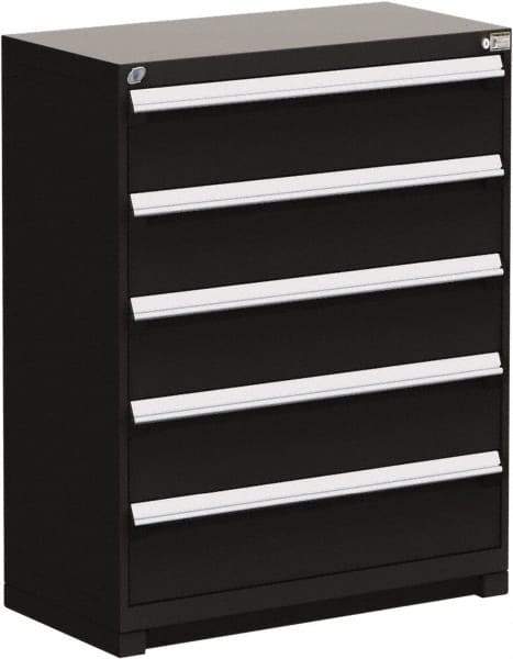 Rousseau Metal - 5 Drawer, Modular Storage Cabinet - Steel, 48" Wide x 24" Deep x 46" High, Black - Exact Industrial Supply