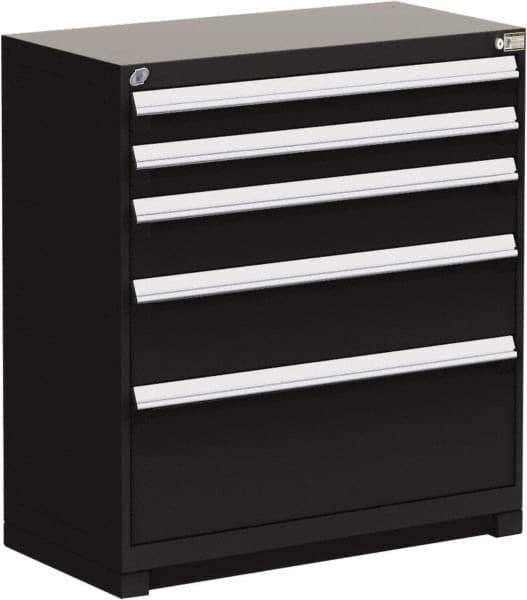 Rousseau Metal - 5 Drawer, Modular Storage Cabinet - Steel, 48" Wide x 27" Deep x 40" High, Black - Exact Industrial Supply