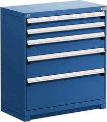 Rousseau Metal - 5 Drawer, Modular Storage Cabinet - Steel, 48" Wide x 27" Deep x 40" High, Avalanche Blue - Exact Industrial Supply