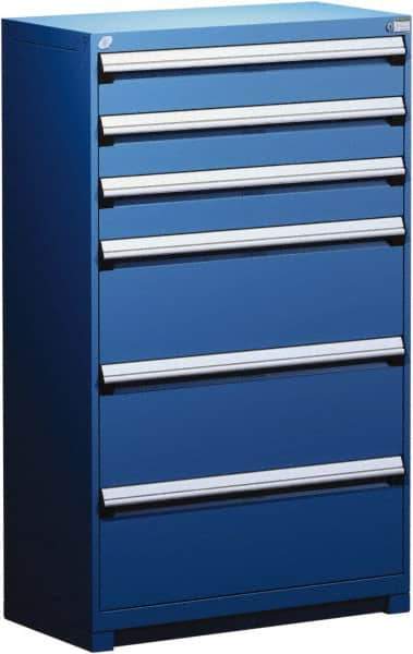 Rousseau Metal - 6 Drawer, Modular Storage Cabinet - Steel, 48" Wide x 24" Deep x 60" High, Avalanche Blue - Exact Industrial Supply