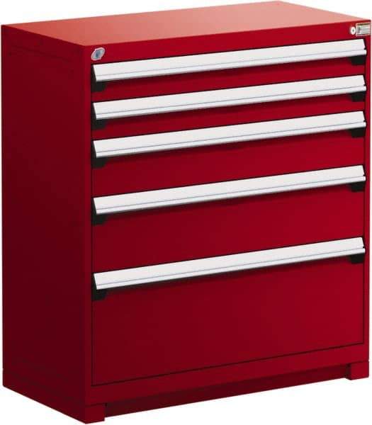 Rousseau Metal - 5 Drawer, Modular Storage Cabinet - Steel, 48" Wide x 24" Deep x 40" High, Flame Red - Exact Industrial Supply