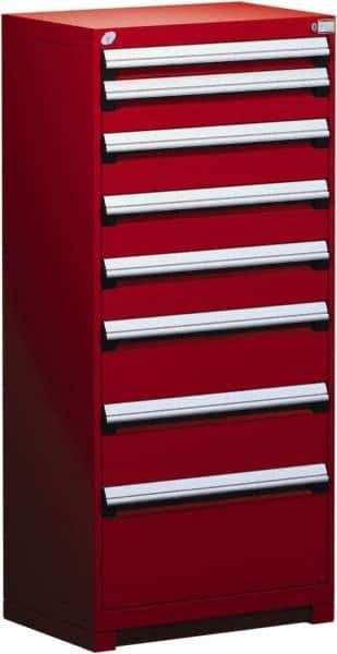Rousseau Metal - 8 Drawer, Modular Storage Cabinet - Steel, 36" Wide x 24" Deep x 60" High, Flame Red - Exact Industrial Supply