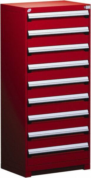 Rousseau Metal - 9 Drawer, Modular Storage Cabinet - Steel, 36" Wide x 24" Deep x 60" High, Flame Red - Exact Industrial Supply