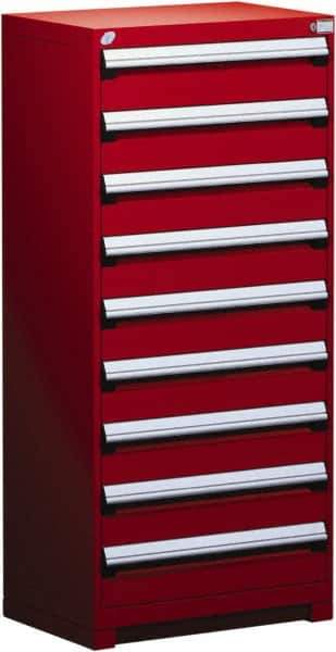 Rousseau Metal - 9 Drawer, Modular Storage Cabinet - Steel, 36" Wide x 18" Deep x 60" High, Flame Red - Exact Industrial Supply
