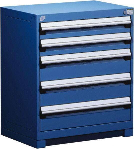 Rousseau Metal - 5 Drawer, Modular Storage Cabinet - Steel, 36" Wide x 18" Deep x 32" High, Avalanche Blue - Exact Industrial Supply