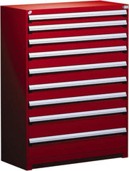 Rousseau Metal - 9 Drawer, Modular Storage Cabinet - Steel, 60" Wide x 24" Deep x 60" High, Flame Red - Exact Industrial Supply