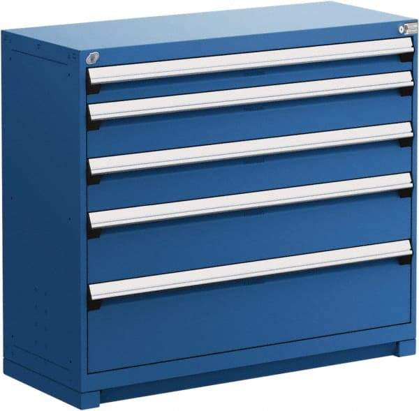 Rousseau Metal - 5 Drawer, Modular Storage Cabinet - Steel, 60" Wide x 24" Deep x 40" High, Avalanche Blue - Exact Industrial Supply