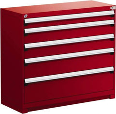 Rousseau Metal - 5 Drawer, Modular Storage Cabinet - Steel, 60" Wide x 24" Deep x 40" High, Flame Red - Exact Industrial Supply