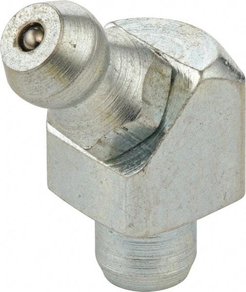 Umeta - 45° Head Angle, M10 Drive-In Steel Drive-In Grease Fitting - 11mm Hex, 20.5mm Overall Height, 5.5mm Shank Length, Zinc Plated Finish - Exact Industrial Supply