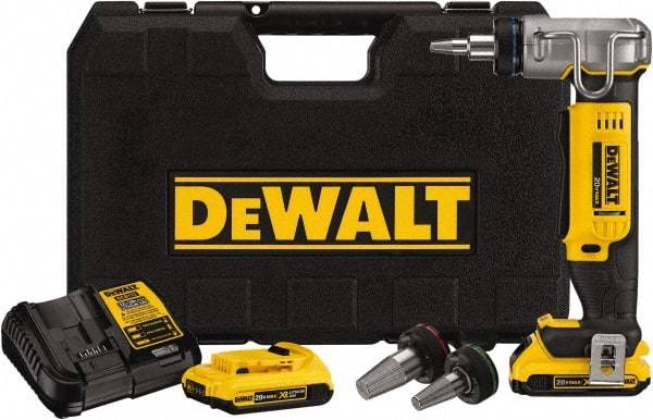 DeWALT - 3/8 to 1" Pipe Capacity, PEX Expander Tool - 9 Pieces, Cuts Pex, Includes DCE400 PEX Expander, (2) DCB203 Batteries, Charger, (3) Expander Heads (1/2", 3/4", 1"), PEX Expander Grease & Kit Box - Exact Industrial Supply